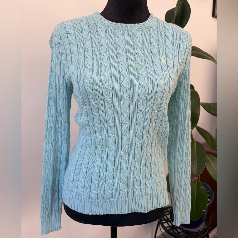 Vintage Ralph Lauren Sport Cable Knit Sweater Blue Size Medium